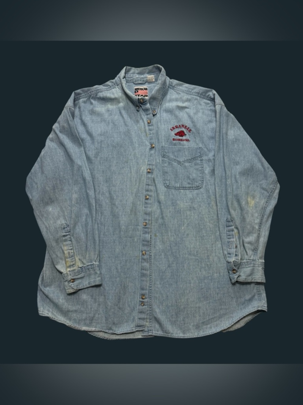 Vintage 90’s Arkansas Razorbacks Embroidered Denim Button Up